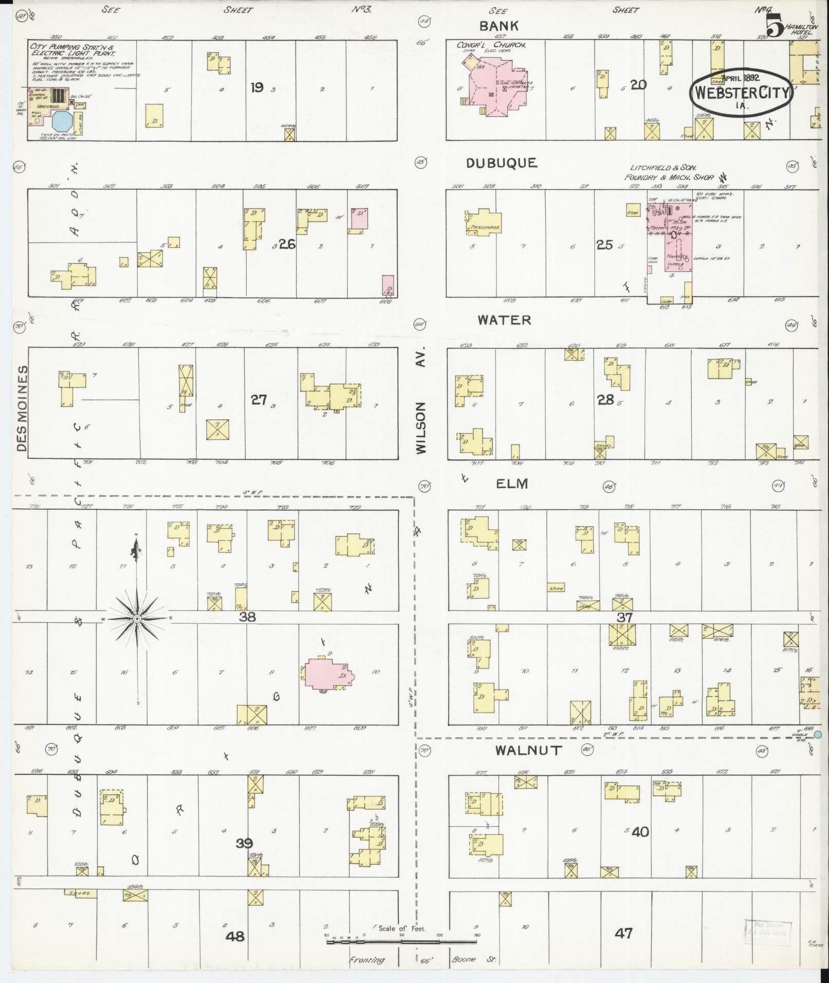 Sanborn Fire Insurance Map from Webster City, Hamilton County, Iowa (1892), Sheet #0005 - Historic Sanborn Fire Insurance Map Print, vintage old map wall art