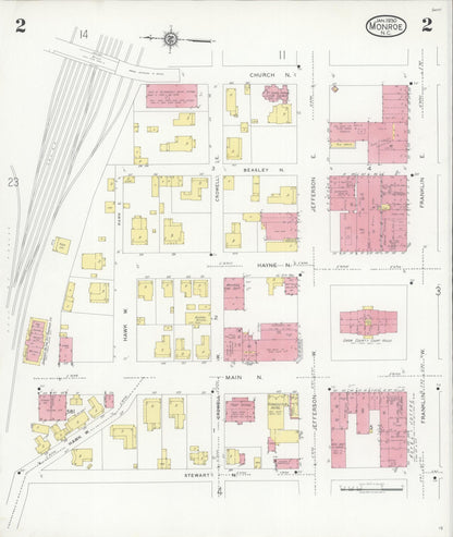 Sanborn Fire Insurance Map from Monroe, Union County, North Carolina (1930), Sheet #0002 - Complete Map Set gallery image, historic Sanborn map, vintage wall art, North Carolina North Carolina