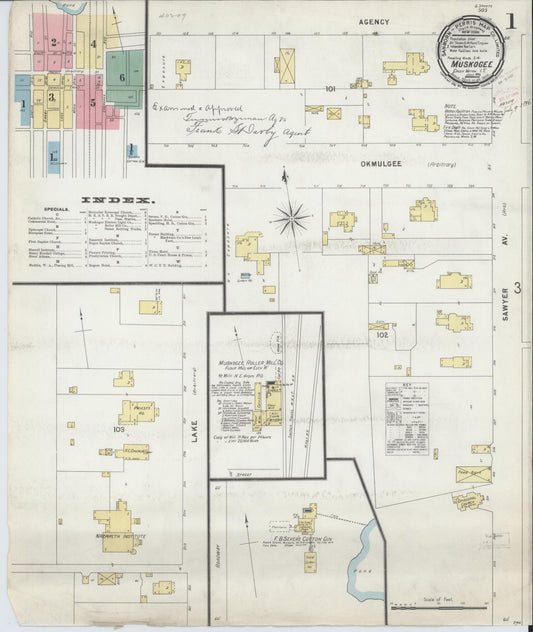 Sanborn Fire Insurance Map from Muskogee, Muskogee County, Oklahoma (1896), Sheet #0001 - Complete Map Set gallery image, historic Sanborn map, vintage wall art, Oklahoma Oklahoma