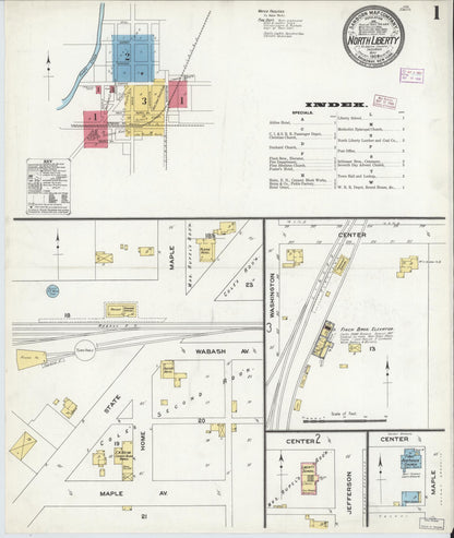 Sanborn Fire Insurance Map from North Liberty, Saint Joseph County, Indiana (1909), Sheet #0001 - Complete Map Set gallery image, historic Sanborn map, vintage wall art, Indiana Indiana
