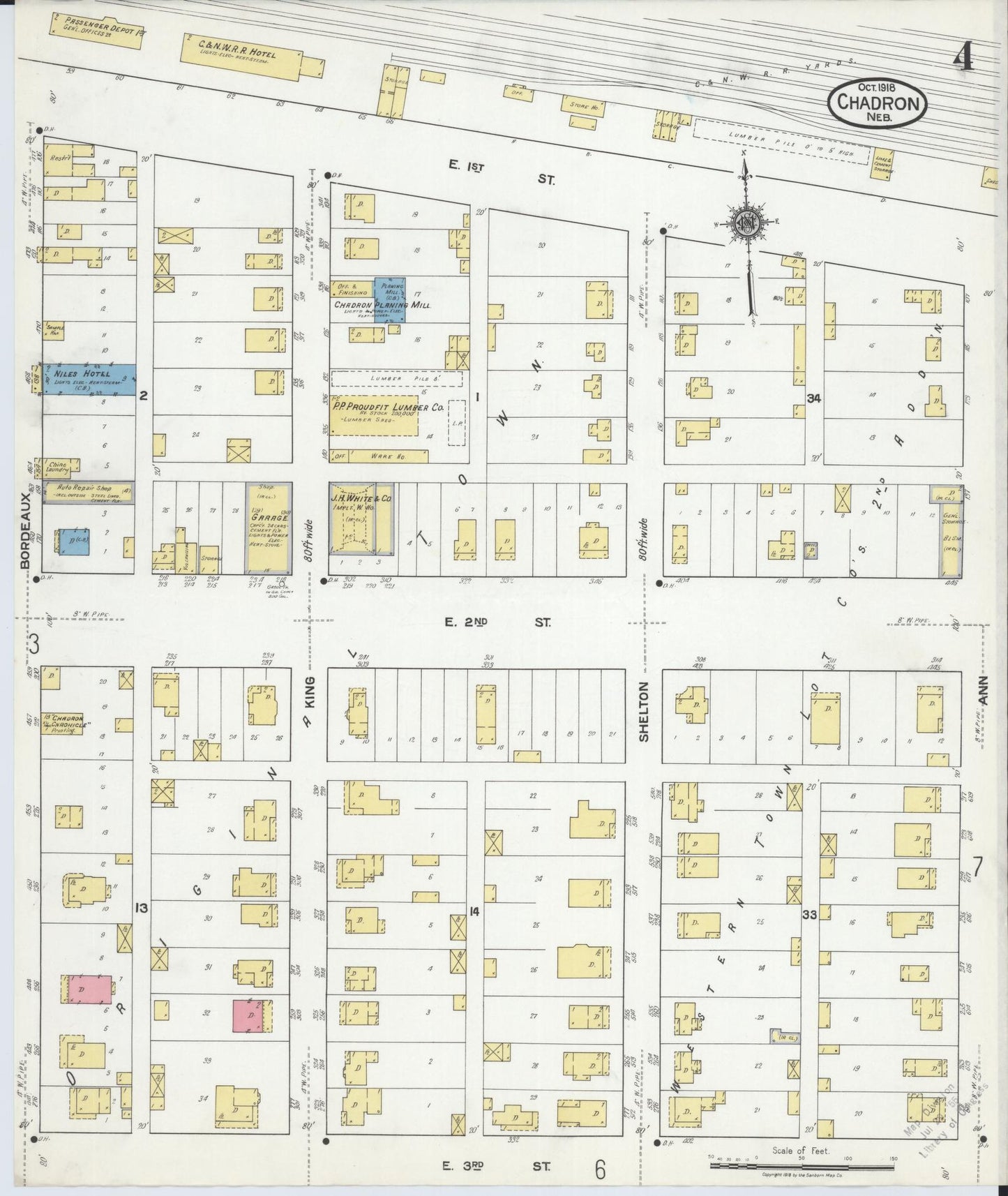 Sanborn Fire Insurance Map from Chadron, Dawes County, Nebraska (1918), Sheet #0004 - Historic Sanborn Fire Insurance Map Print, vintage old map wall art, antique decor, genealogy gift, Nebraska Nebraska map
