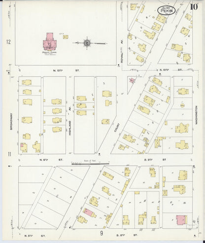 Sanborn Fire Insurance Map from Pekin, Tazewell County, Illinois (1909), Sheet #0010 - Historic Sanborn Fire Insurance Map Print, vintage old map wall art, antique decor, genealogy gift, Illinois Illinois map