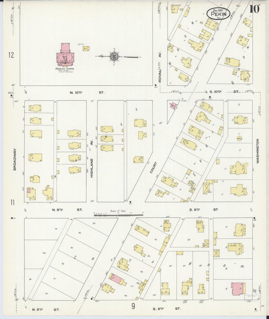 Sanborn Fire Insurance Map from Pekin, Tazewell County, Illinois (1909), Sheet #0010 - Historic Sanborn Fire Insurance Map Print, vintage old map wall art, antique decor, genealogy gift, Illinois Illinois map