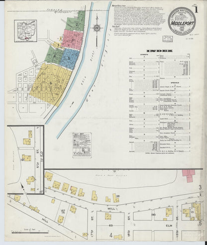 Sanborn Fire Insurance Map from Middleport, Meigs County, Ohio (1916), Sheet #0001 - Historic Sanborn Fire Insurance Map Print, vintage old map wall art, antique decor, genealogy gift, Ohio Ohio map