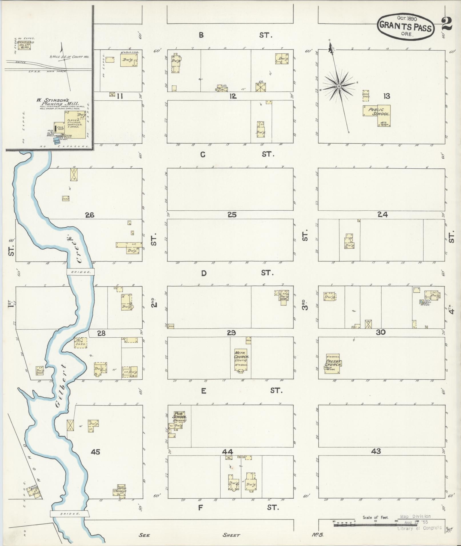Sanborn Fire Insurance Map from Grants Pass, Josephine County, Oregon (1890), Sheet #0002 - Complete Map Set gallery image, historic Sanborn map, vintage wall art, Oregon Oregon