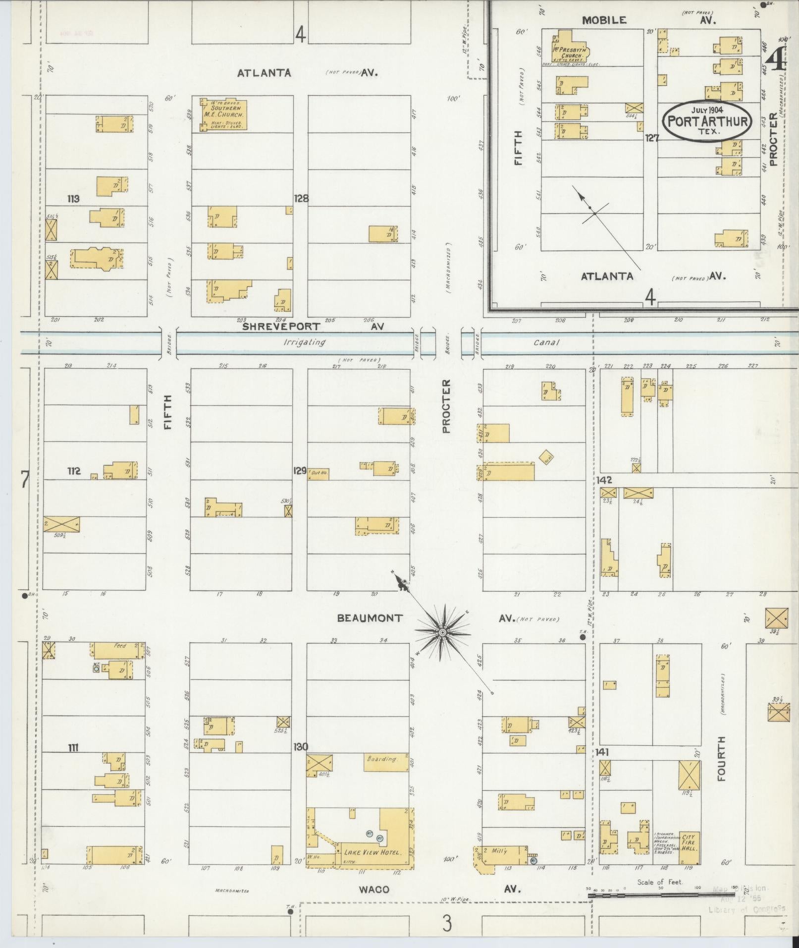 Sanborn Fire Insurance Map from Port Arthur, Jefferson County, Texas (1904), Sheet #0004 - Complete Map Set gallery image, historic Sanborn map, vintage wall art, Texas Texas