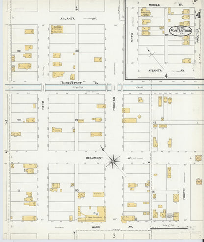 Sanborn Fire Insurance Map from Port Arthur, Jefferson County, Texas (1904), Sheet #0004 - Complete Map Set gallery image, historic Sanborn map, vintage wall art, Texas Texas