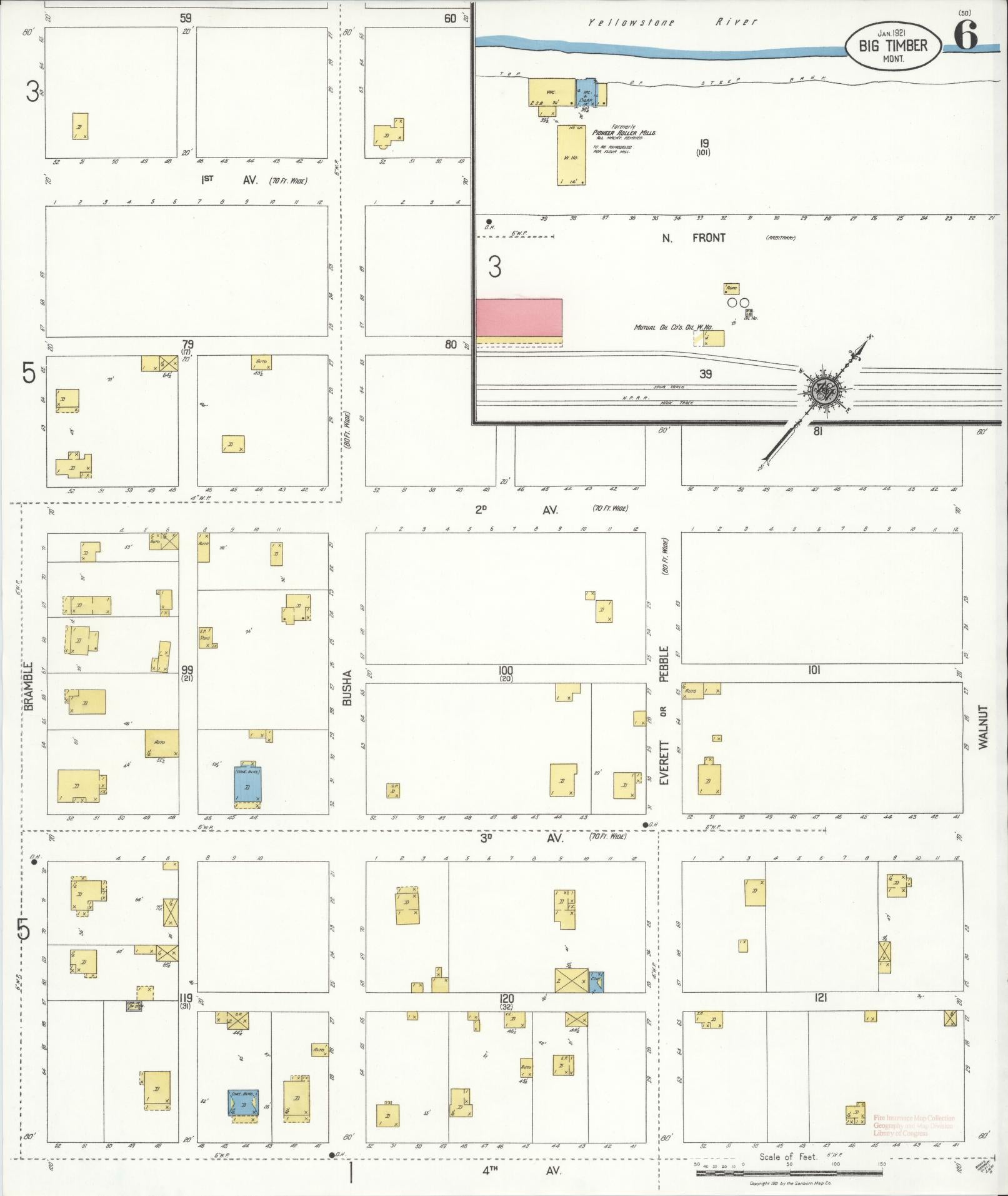 Sanborn Fire Insurance Map from Big Timber, Sweet Grass County, Montana (1921), Sheet #0006 - Complete Map Set gallery image, historic Sanborn map, vintage wall art, Montana Montana
