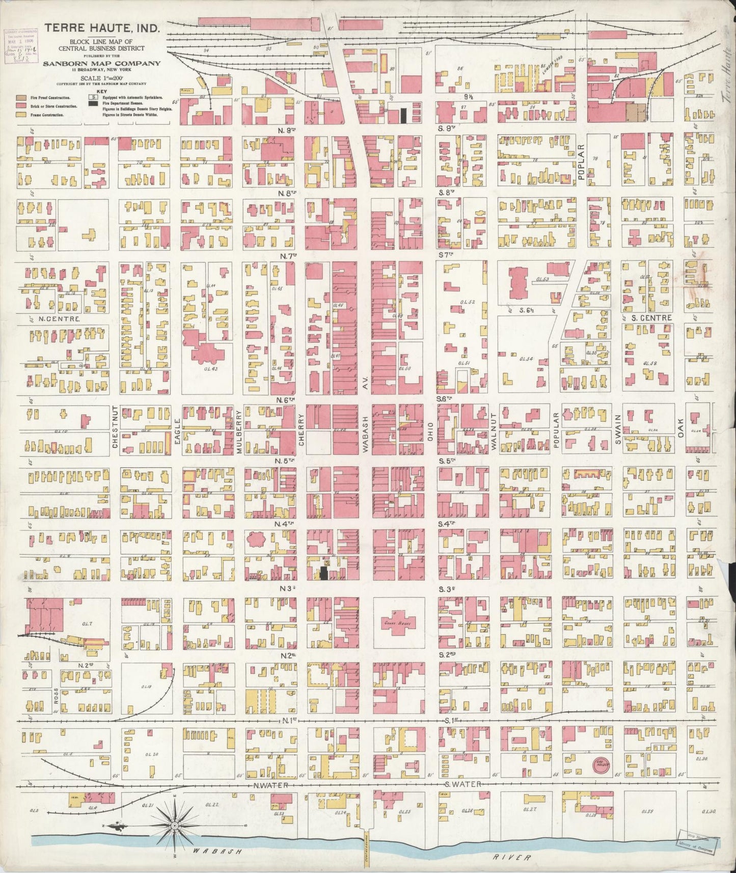 Sanborn Fire Insurance Map from Terre Haute, Vigo County, Indiana. (1906) – Historic Sanborn Fire Insurance Map Print