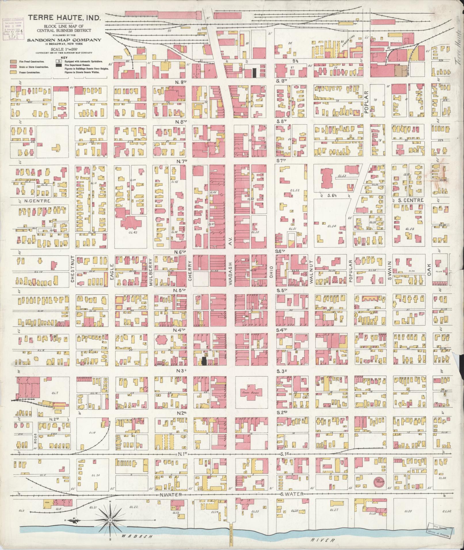 Sanborn Fire Insurance Map from Terre Haute, Vigo County, Indiana. (1906) – Historic Sanborn Fire Insurance Map Print