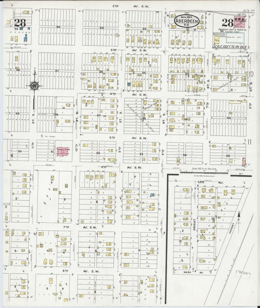 Sanborn Fire Insurance Map from Aberdeen, Brown County, South Dakota (1923), Sheet #0028 - Historic Sanborn Fire Insurance Map Print, vintage old map wall art, antique decor, genealogy gift, South Dakota South Dakota map
