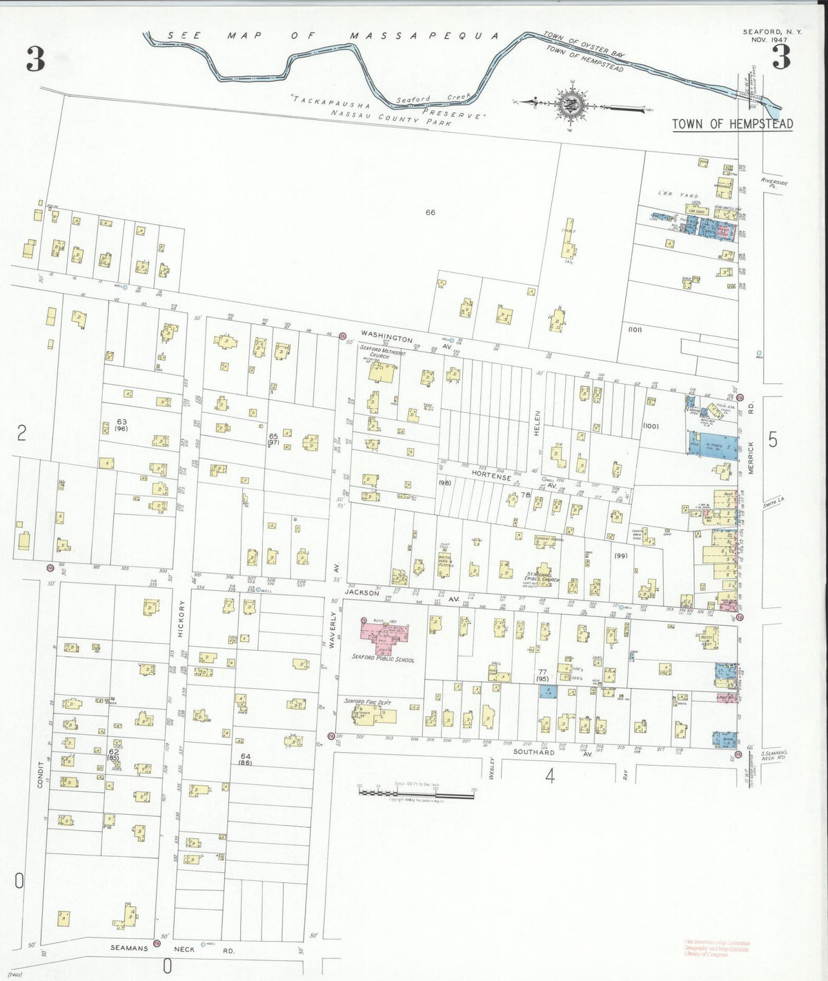 Sanborn Fire Insurance Map from Seaford, Nassau County, New York (1947), Sheet #0003 - Complete Map Set gallery image, historic Sanborn map, vintage wall art, New York New York