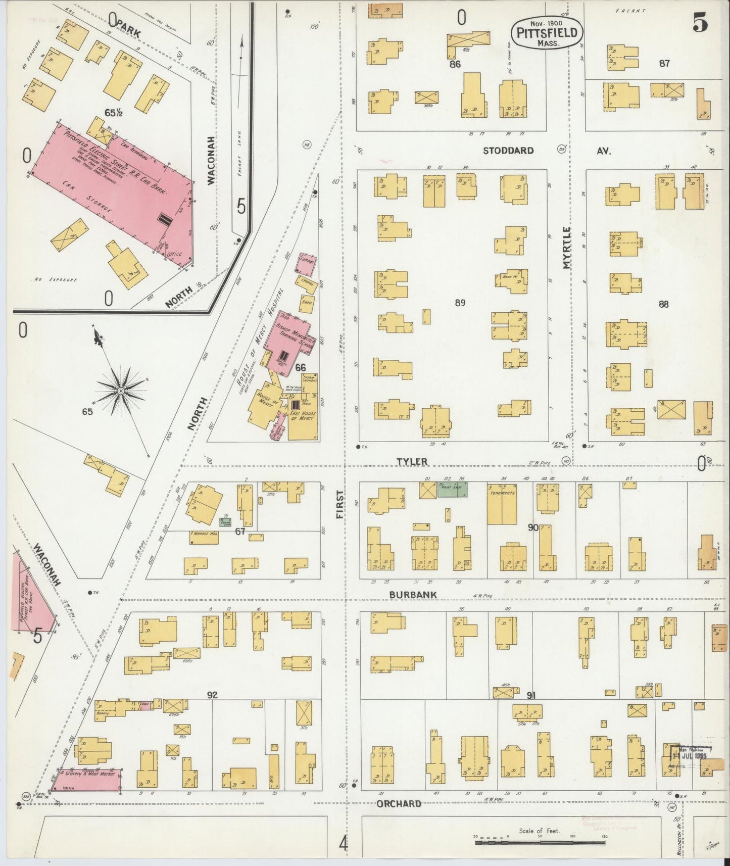 Sanborn Fire Insurance Map from Pittsfield, Berkshire County, Massachusetts (1900), Sheet #0005 - Complete Map Set gallery image, historic Sanborn map, vintage wall art, Massachusetts Massachusetts