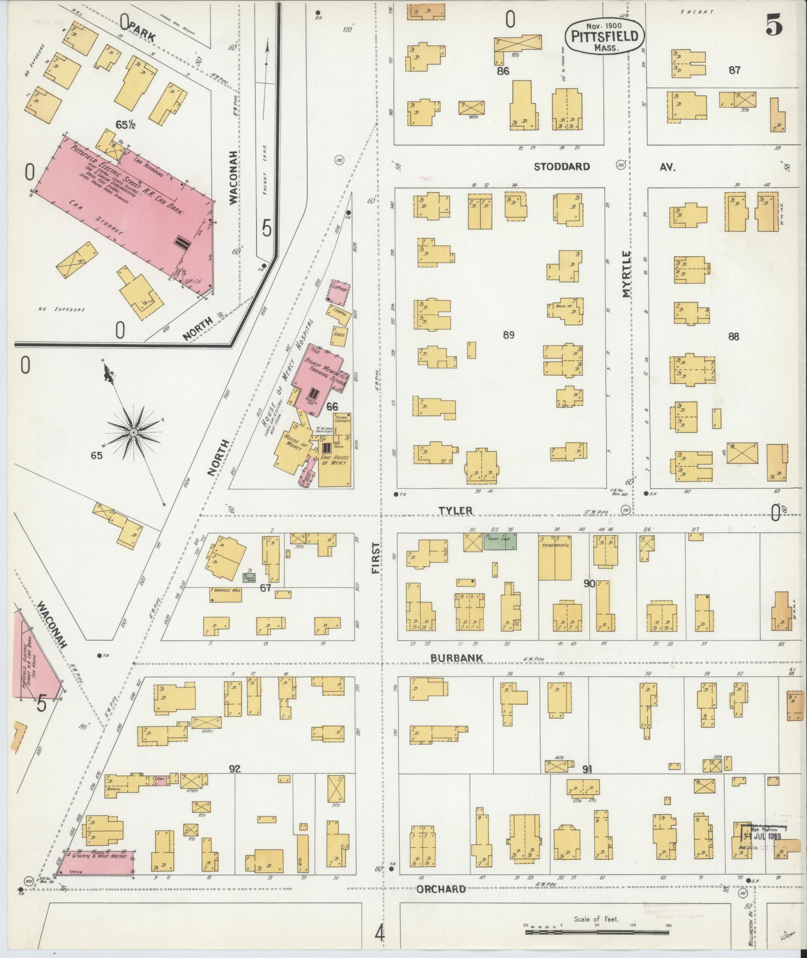 Sanborn Fire Insurance Map from Pittsfield, Berkshire County, Massachusetts (1900), Sheet #0005 - Complete Map Set gallery image, historic Sanborn map, vintage wall art, Massachusetts Massachusetts
