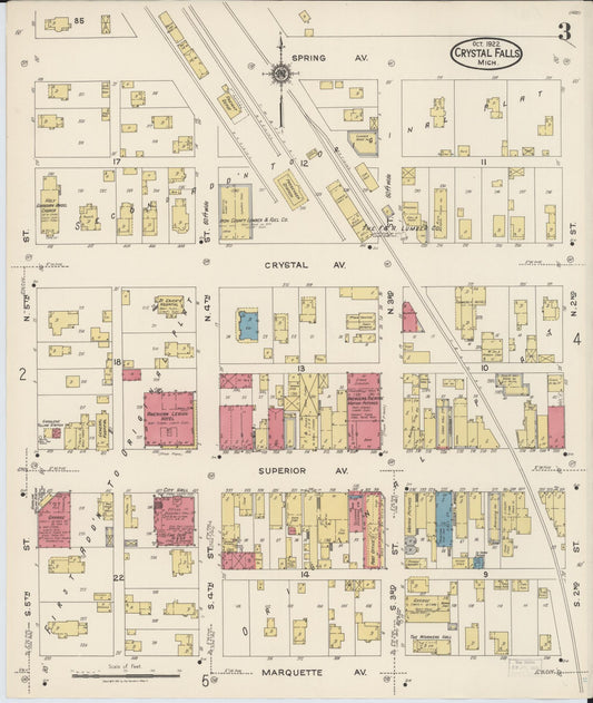 Sanborn Fire Insurance Map from Crystal Falls, Iron County, Michigan (1922), Sheet #0003 - Historic Sanborn Fire Insurance Map Print, vintage old map wall art, antique decor, genealogy gift, Michigan Michigan map