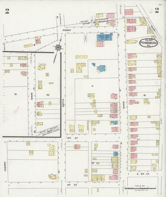 Sanborn Fire Insurance Map from Pennsburg, Montgomery County, Pennsylvania (1924), Sheet #0002 - Historic Sanborn Fire Insurance Map Print, vintage old map wall art, antique decor, genealogy gift, Pennsylvania Pennsylvania map