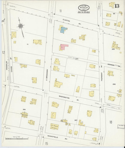 Sanborn Fire Insurance Map from Nyack, Rockland County, New York (1910), Sheet #0013 - Complete Map Set gallery image, historic Sanborn map, vintage wall art, New York New York