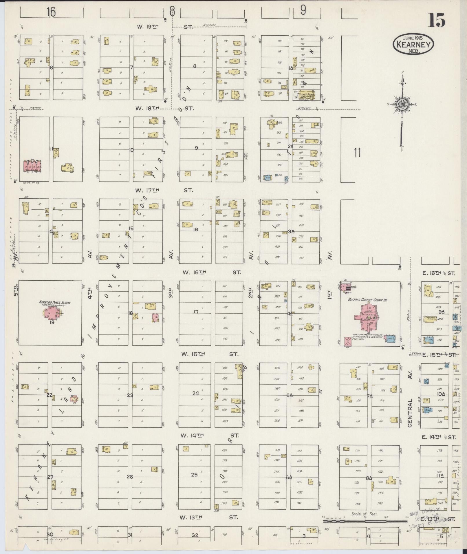 Sanborn Fire Insurance Map from Kearney, Buffalo County, Nebraska (1915), Sheet #0015 - Historic Sanborn Fire Insurance Map Print, vintage old map wall art, antique decor, genealogy gift, Nebraska Nebraska map