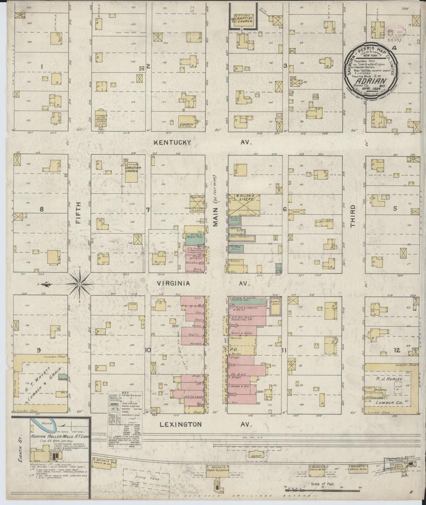 Sanborn Fire Insurance Map from Adrian, Bates County, Missouri (1894), Sheet #0001 - Historic Sanborn Fire Insurance Map Print, vintage old map wall art, antique decor, genealogy gift, Missouri Missouri map