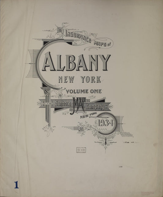 Sanborn Fire Insurance Map from Albany, Albany County, New York (1934), Sheet #0001 - Historic Sanborn Fire Insurance Map Print, vintage old map wall art, antique decor, genealogy gift, New York New York map