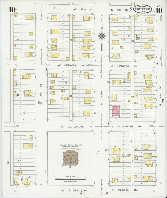 Sanborn Fire Insurance Map from Frederick, Tillman County, Oklahoma (1924), Sheet #0010 - Historic Sanborn Fire Insurance Map Print, vintage old map wall art, antique decor, genealogy gift, Oklahoma Oklahoma map