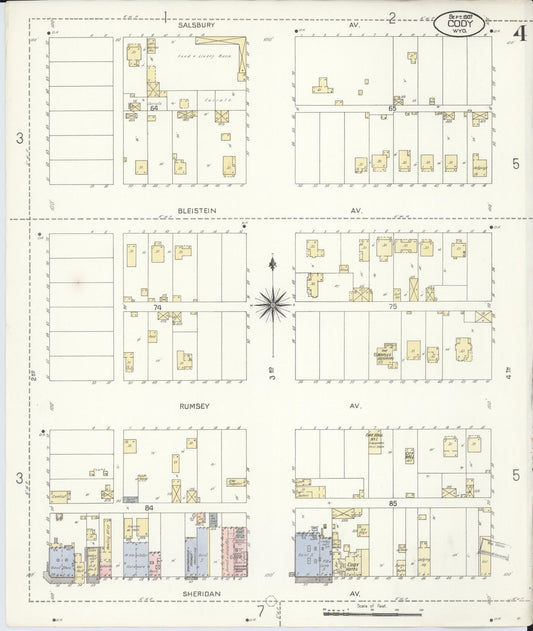 Sanborn Fire Insurance Map from Cody, Park County, Wyoming (1907), Sheet #0004 - Historic Sanborn Fire Insurance Map Print, vintage old map wall art, antique decor, genealogy gift, Wyoming Wyoming map