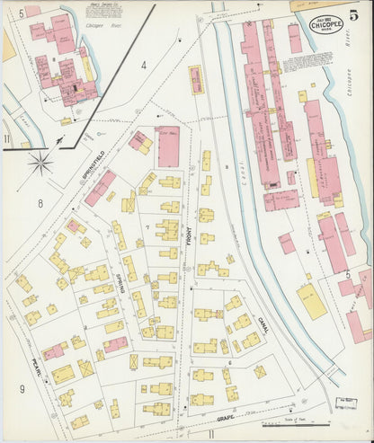 Sanborn Fire Insurance Map from Chicopee, Hampden County, Massachusetts (1902), Sheet #0005 - Historic Sanborn Fire Insurance Map Print, vintage old map wall art, antique decor, genealogy gift, Massachusetts Massachusetts map