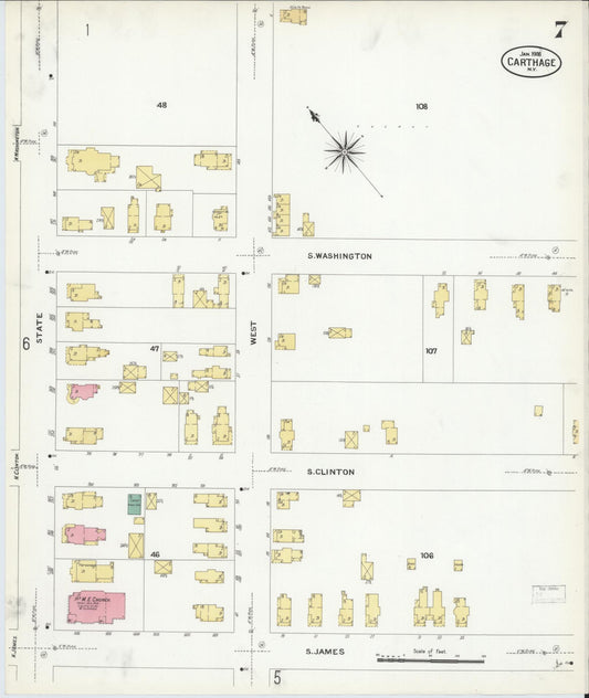 Sanborn Fire Insurance Map from Carthage, Jefferson County, New York (1908), Sheet #0007 - Historic Sanborn Fire Insurance Map Print, vintage old map wall art, antique decor, genealogy gift, New York New York map