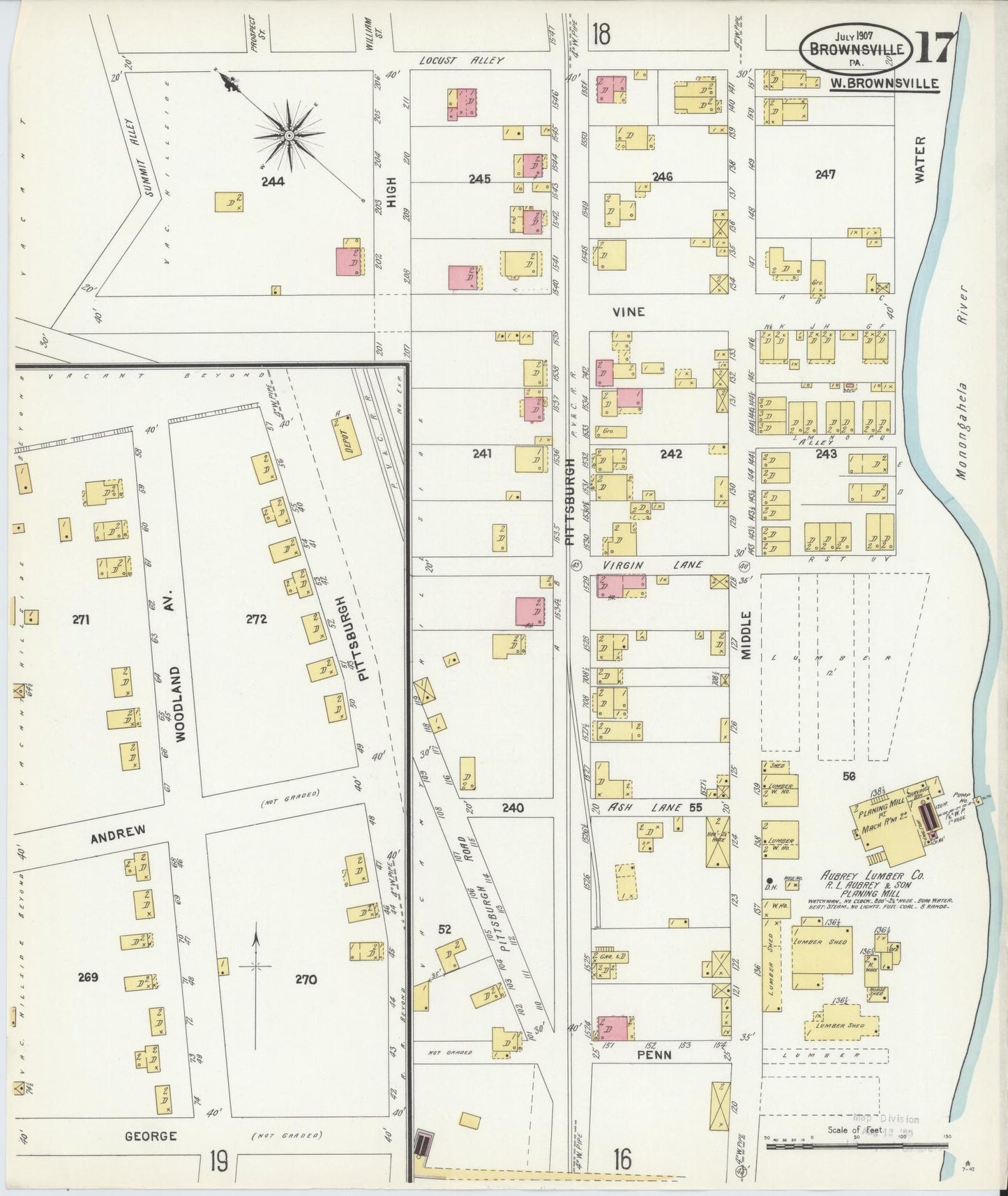 Sanborn Fire Insurance Map from Brownsville, Fayette County, Pennsylvania (1907), Sheet #0017 - Historic Sanborn Fire Insurance Map Print, vintage old map wall art, antique decor, genealogy gift, Pennsylvania Pennsylvania map