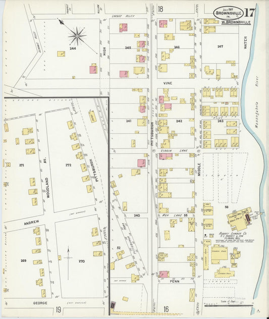 Sanborn Fire Insurance Map from Brownsville, Fayette County, Pennsylvania (1907), Sheet #0017 - Historic Sanborn Fire Insurance Map Print, vintage old map wall art, antique decor, genealogy gift, Pennsylvania Pennsylvania map