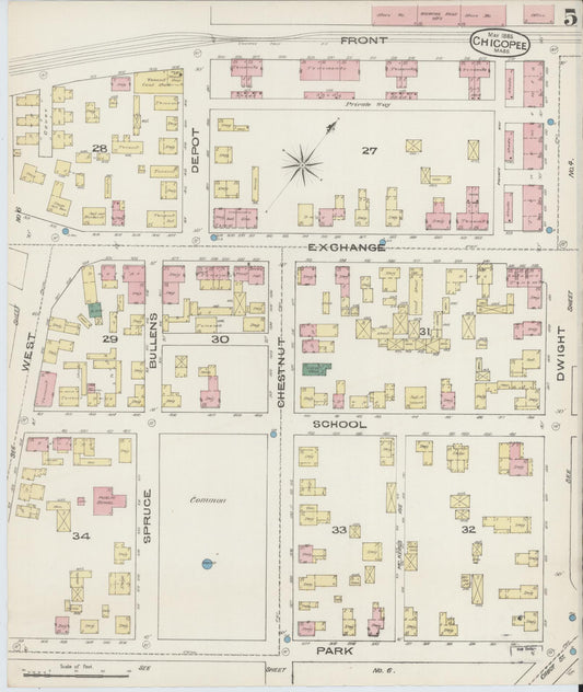Sanborn Fire Insurance Map from Chicopee, Hampden County, Massachusetts (1885), Sheet #0005 - Historic Sanborn Fire Insurance Map Print, vintage old map wall art, antique decor, genealogy gift, Massachusetts Massachusetts map