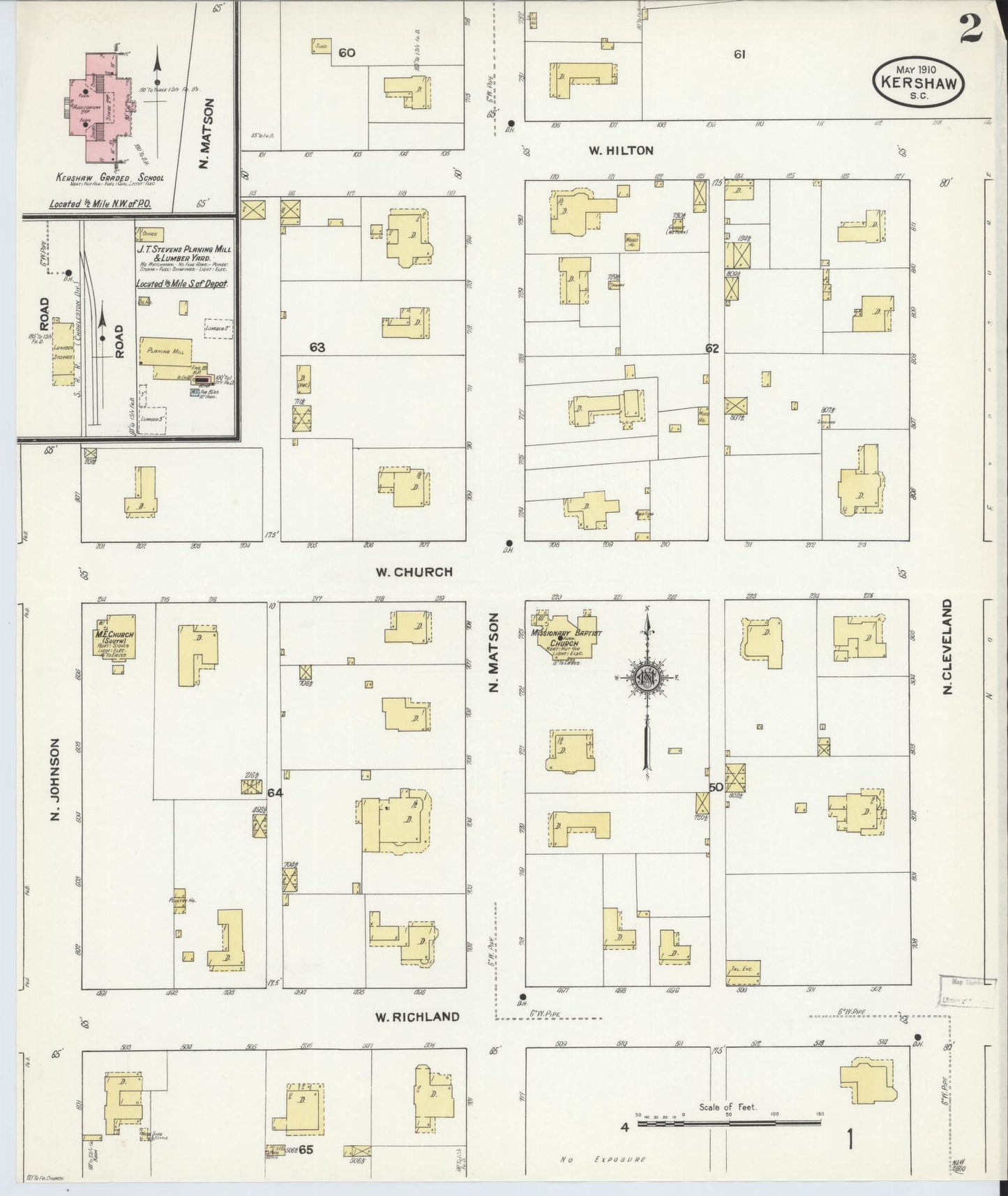 Sanborn Fire Insurance Map from Kershaw, Kershaw And Lancaster Counties, South Carolina (1910), Sheet #0002 - Complete Map Set gallery image, historic Sanborn map, vintage wall art, South Carolina South Carolina