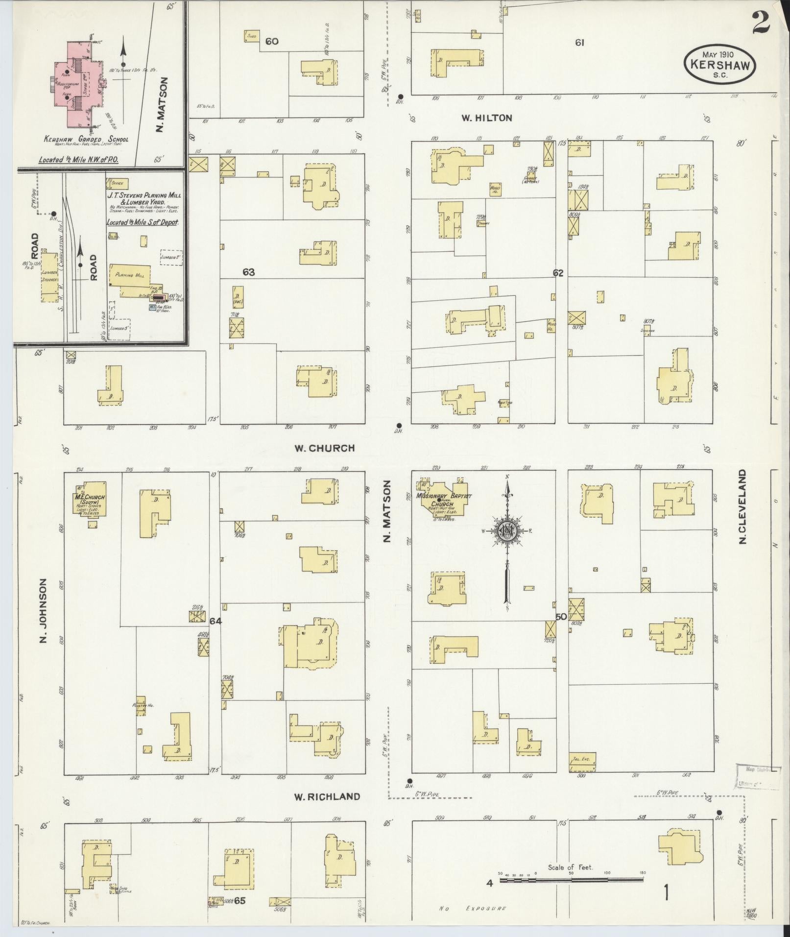 Sanborn Fire Insurance Map from Kershaw, Kershaw And Lancaster Counties, South Carolina (1910), Sheet #0002 - Complete Map Set gallery image, historic Sanborn map, vintage wall art, South Carolina South Carolina