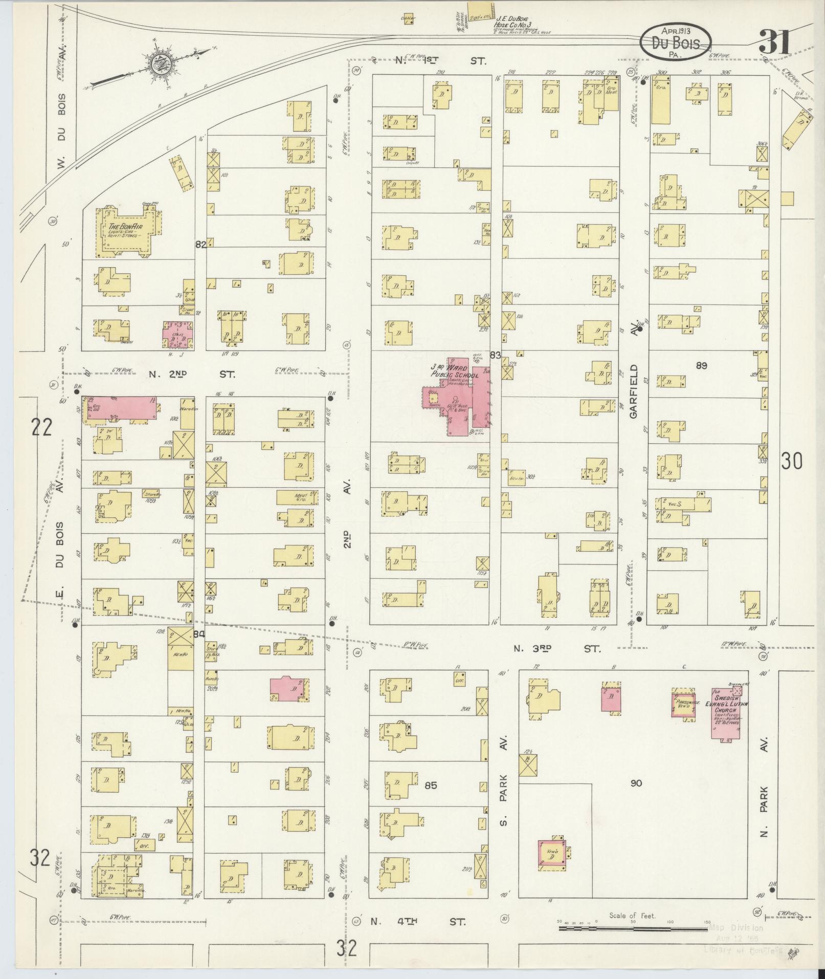 Sanborn Fire Insurance Map from Du Bois, Clearfield County, Pennsylvania (1913), Sheet #0031 - Historic Sanborn Fire Insurance Map Print, vintage old map wall art, antique decor, genealogy gift, Pennsylvania Pennsylvania map