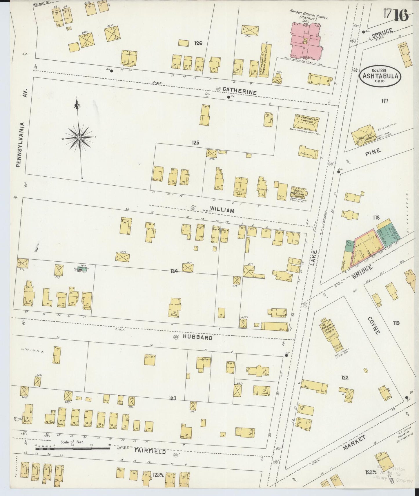Sanborn Fire Insurance Map from Ashtabula, Ashtabula County, Ohio (1898), Sheet #0016 - Historic Sanborn Fire Insurance Map Print, vintage old map wall art, antique decor, genealogy gift, Ohio Ohio map