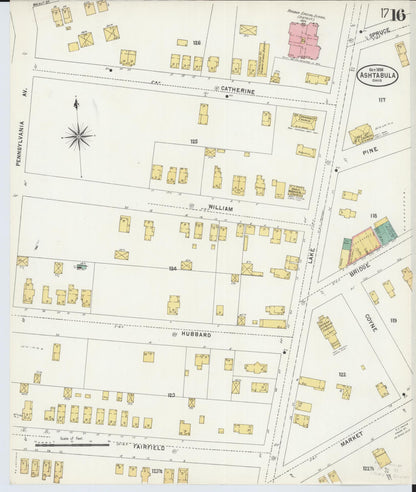 Sanborn Fire Insurance Map from Ashtabula, Ashtabula County, Ohio (1898), Sheet #0016 - Historic Sanborn Fire Insurance Map Print, vintage old map wall art, antique decor, genealogy gift, Ohio Ohio map