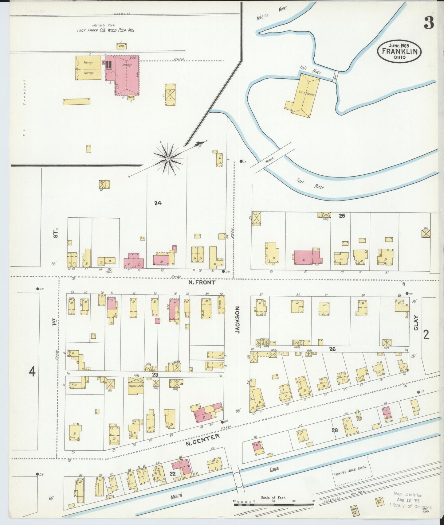 Sanborn Fire Insurance Map from Franklin, Warren County, Ohio (1905), Sheet #0003 - Historic Sanborn Fire Insurance Map Print, vintage old map wall art, antique decor, genealogy gift, Ohio Ohio map