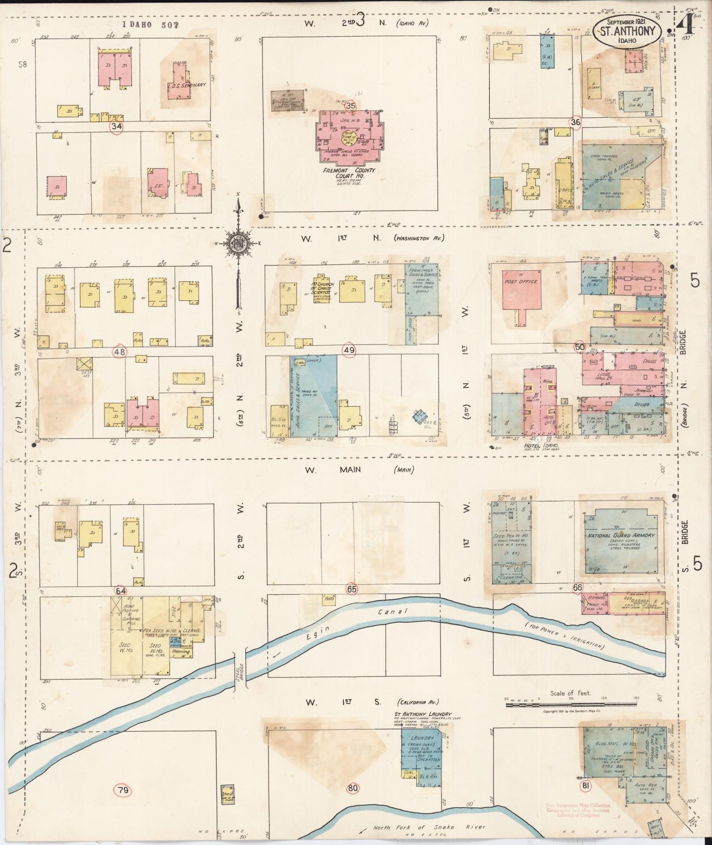 Sanborn Fire Insurance Map from Saint Anthony, Fremont County, Idaho (1944), Sheet #0004 - Historic Sanborn Fire Insurance Map Print, vintage old map wall art, antique decor, genealogy gift, Idaho Idaho map