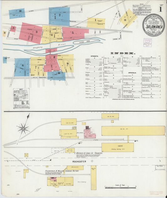 Sanborn Fire Insurance Map from Salamanca, Cattaraugus County, New York (1904), Sheet #0001 - Complete Map Set gallery image, historic Sanborn map, vintage wall art, New York New York