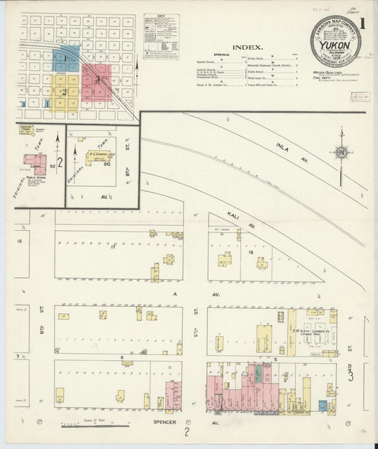 Sanborn Fire Insurance Map from Yukon, Canadian County, Oklahoma (1909), Sheet #0001 - Complete Map Set gallery image, historic Sanborn map, vintage wall art, Oklahoma Oklahoma