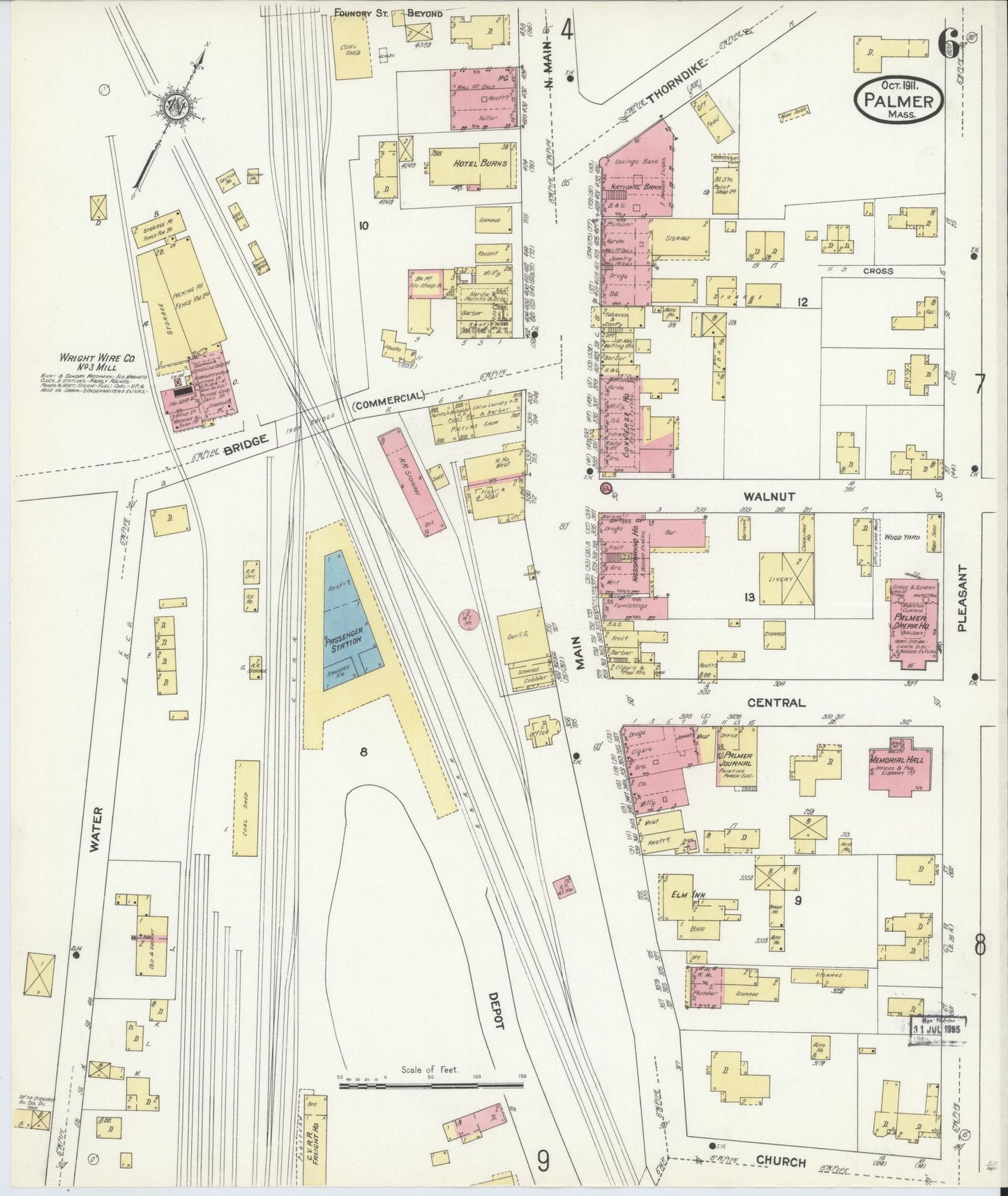 Sanborn Fire Insurance Map from Palmer, Hampden County, Massachusetts (1911), Sheet #0006 - Complete Map Set gallery image, historic Sanborn map, vintage wall art, Massachusetts Massachusetts