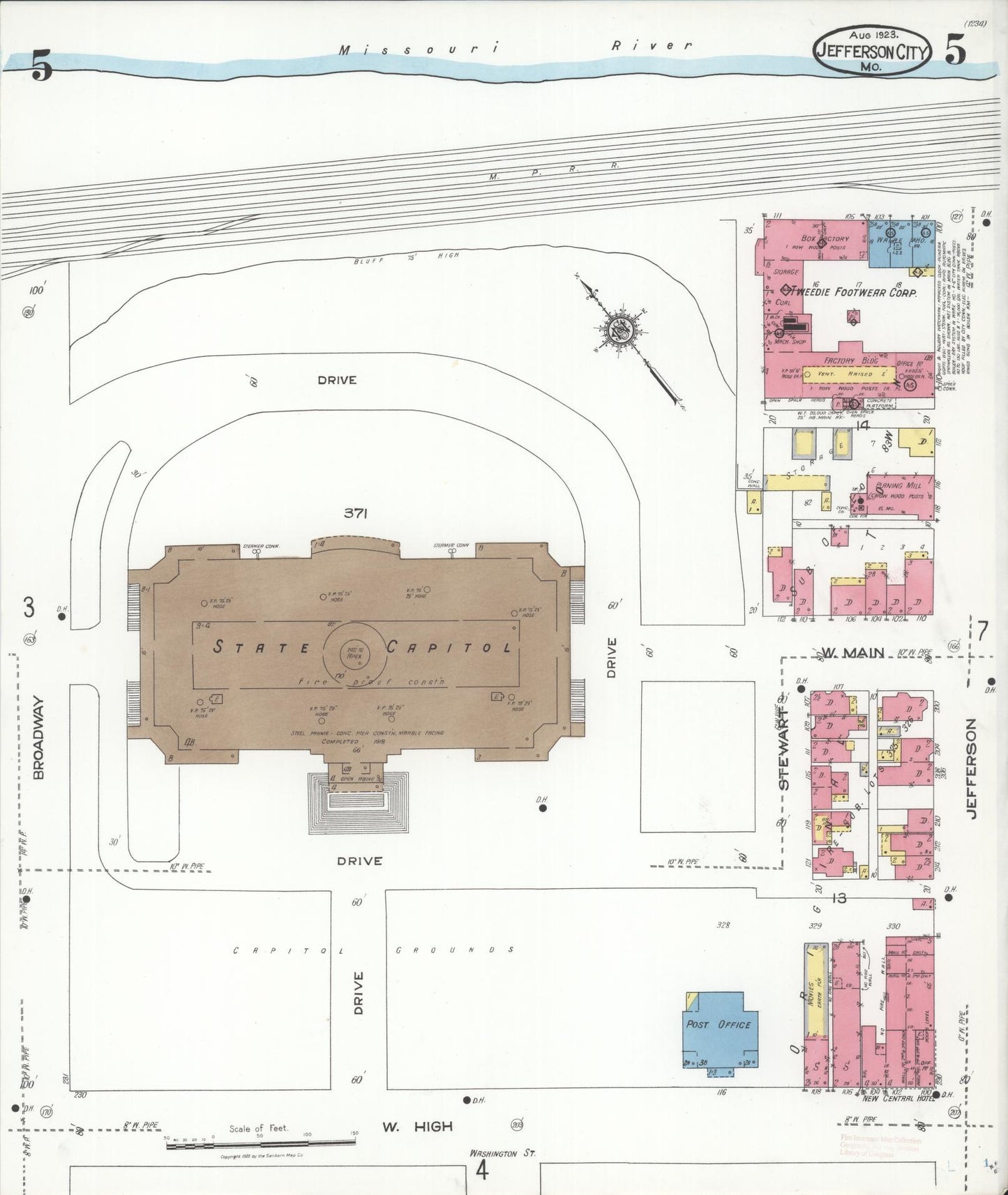 Sanborn Fire Insurance Map from Jefferson City, Cole County, Missouri (1923), Sheet #0005 - Complete Map Set gallery image, historic Sanborn map, vintage wall art, Missouri Missouri