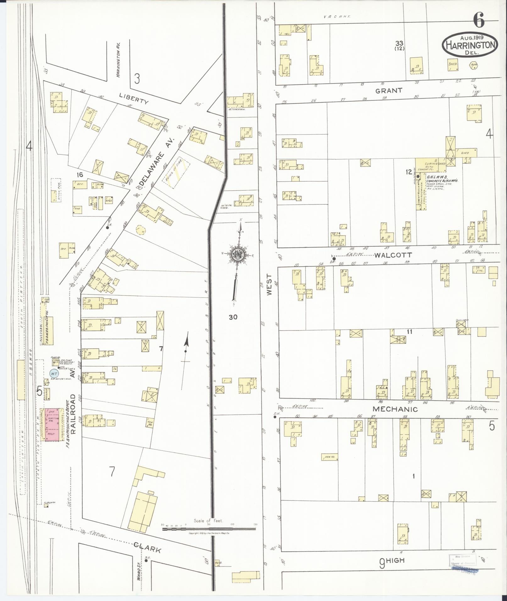Sanborn Fire Insurance Map from Harrington, Kent County, Delaware (1919), Sheet #0006 - Complete Map Set gallery image, historic Sanborn map, vintage wall art, Delaware Delaware