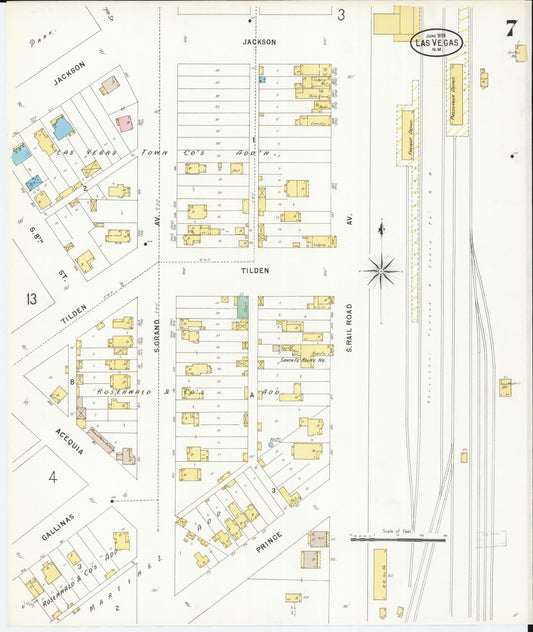 Sanborn Fire Insurance Map from Las Vegas, San Miguel County, New Mexico (1898), Sheet #0007 - Historic Sanborn Fire Insurance Map Print, vintage old map wall art, antique decor, genealogy gift, New Mexico New Mexico map