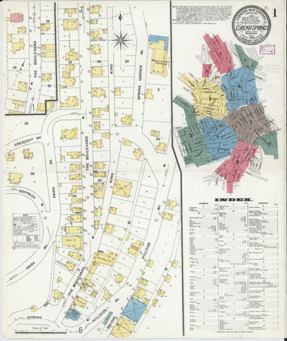 Sanborn Fire Insurance Map from Eureka Springs, Carroll County, Arkansas (1909), Sheet #0001 - Complete Map Set gallery image, historic Sanborn map, vintage wall art, Arkansas Arkansas
