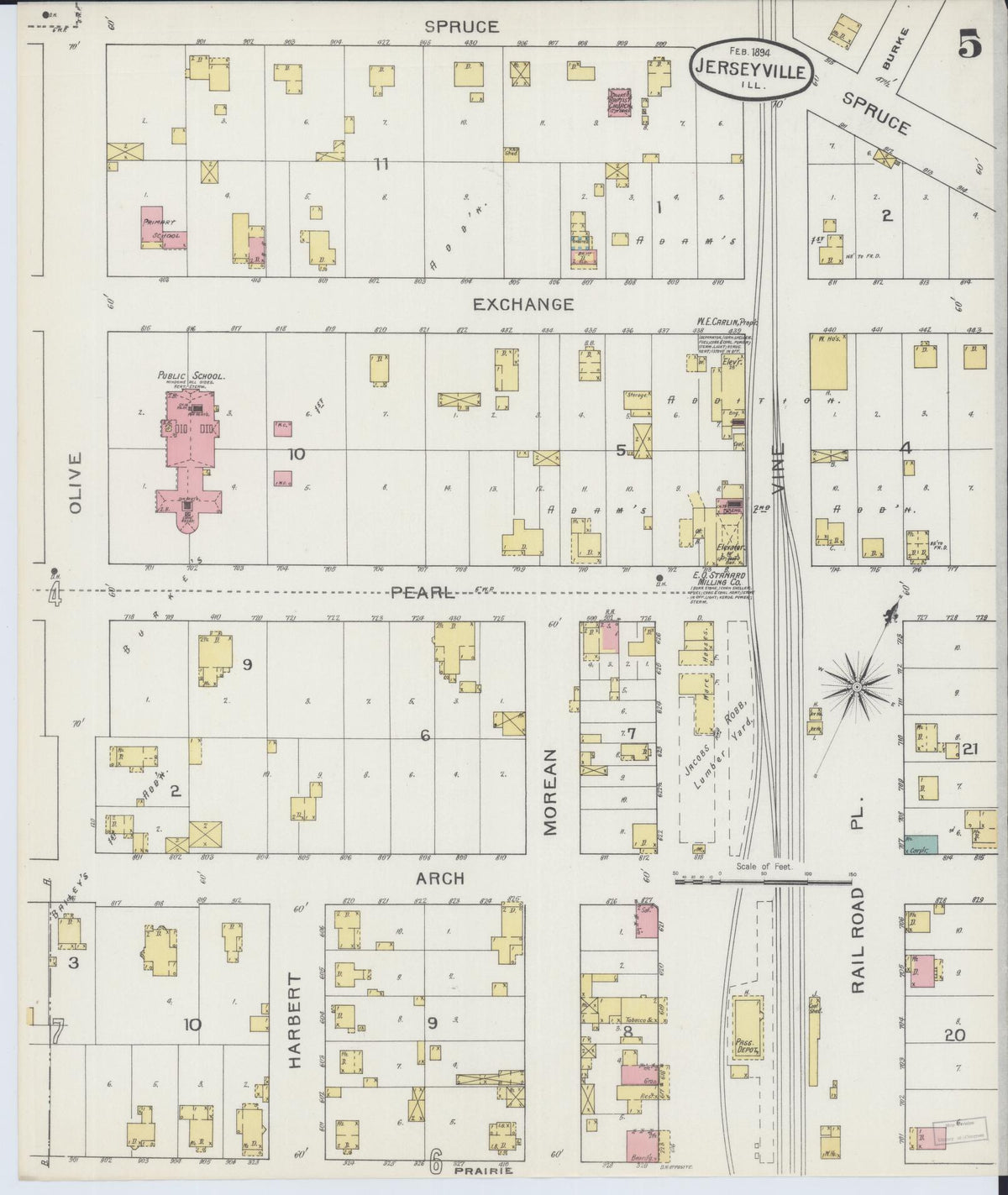 Sanborn Fire Insurance Map from Jerseyville, Jersey County, Illinois (1894), Sheet #0005 - Complete Map Set gallery image, historic Sanborn map, vintage wall art, Illinois Illinois