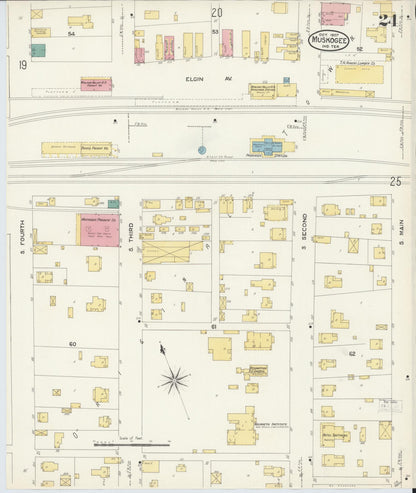 Sanborn Fire Insurance Map from Muskogee, Muskogee County, Oklahoma (1907), Sheet #0024 - Complete Map Set gallery image, historic Sanborn map, vintage wall art, Oklahoma Oklahoma