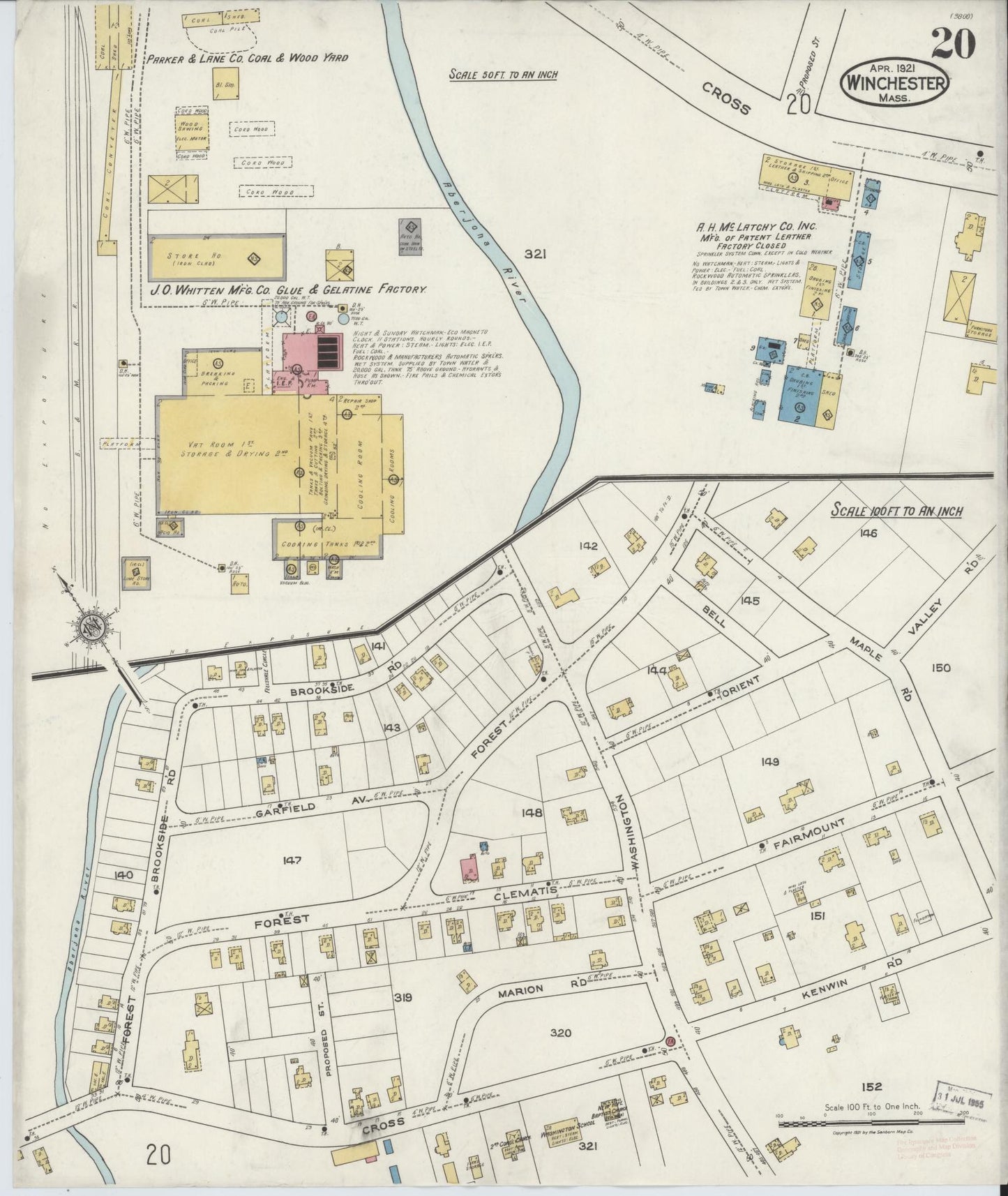 Sanborn Fire Insurance Map from Winchester, Middlesex County, Massachusetts (1921), Sheet #0020 - Historic Sanborn Fire Insurance Map Print, vintage old map wall art, antique decor, genealogy gift, Massachusetts Massachusetts map