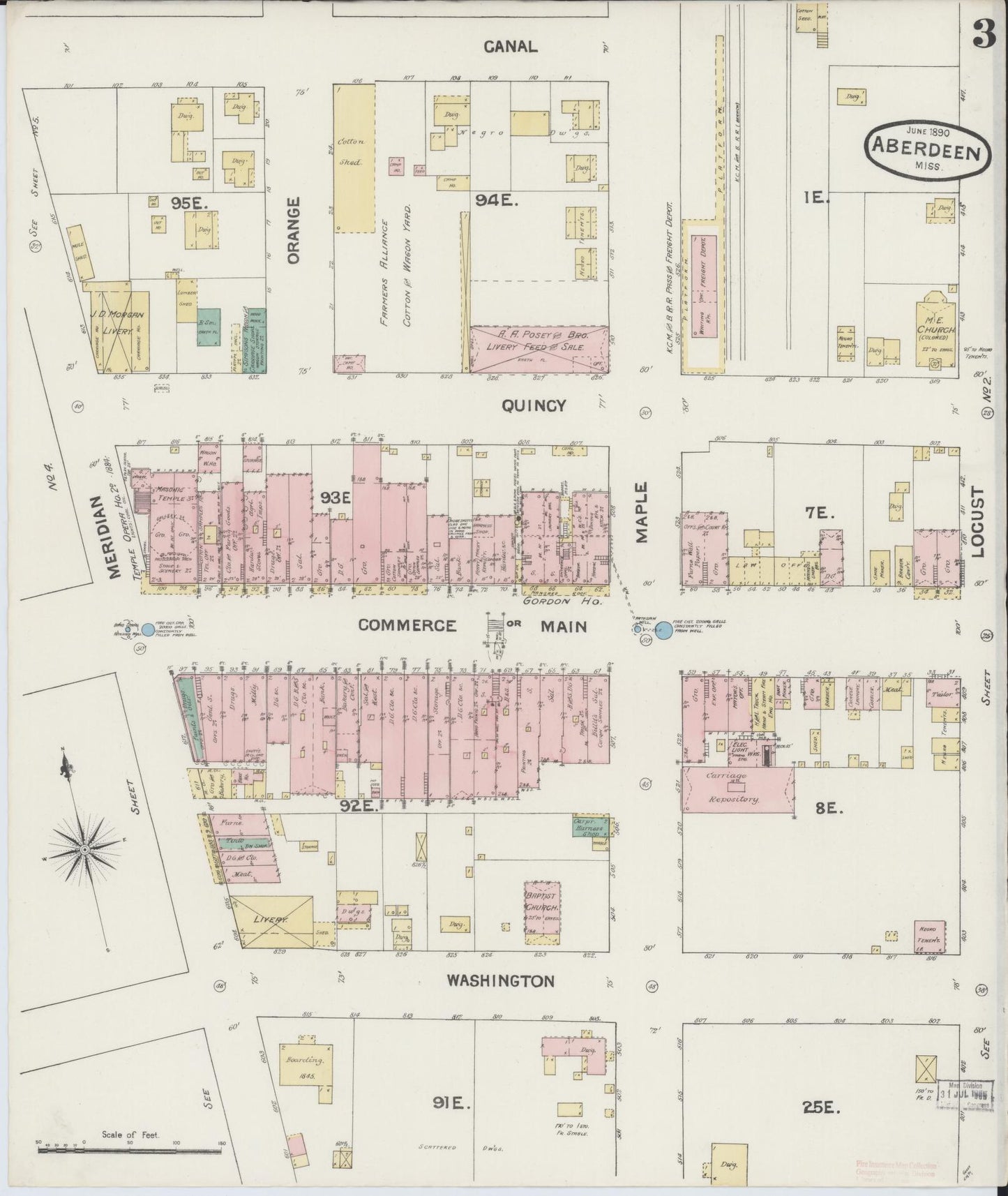 Sanborn Fire Insurance Map from Aberdeen, Monroe County, Mississippi (1890), Sheet #0003 - Complete Map Set gallery image, historic Sanborn map, vintage wall art, Mississippi Mississippi
