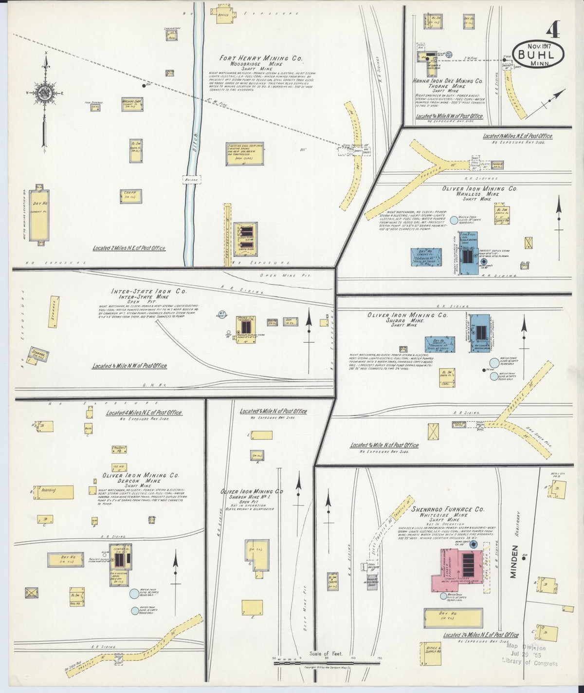 Sanborn Fire Insurance Map from Buhl, Saint Louis County, Minnesota (1917), Sheet #0004 - Historic Sanborn Fire Insurance Map Print, vintage old map wall art, antique decor, genealogy gift, Minnesota Minnesota map